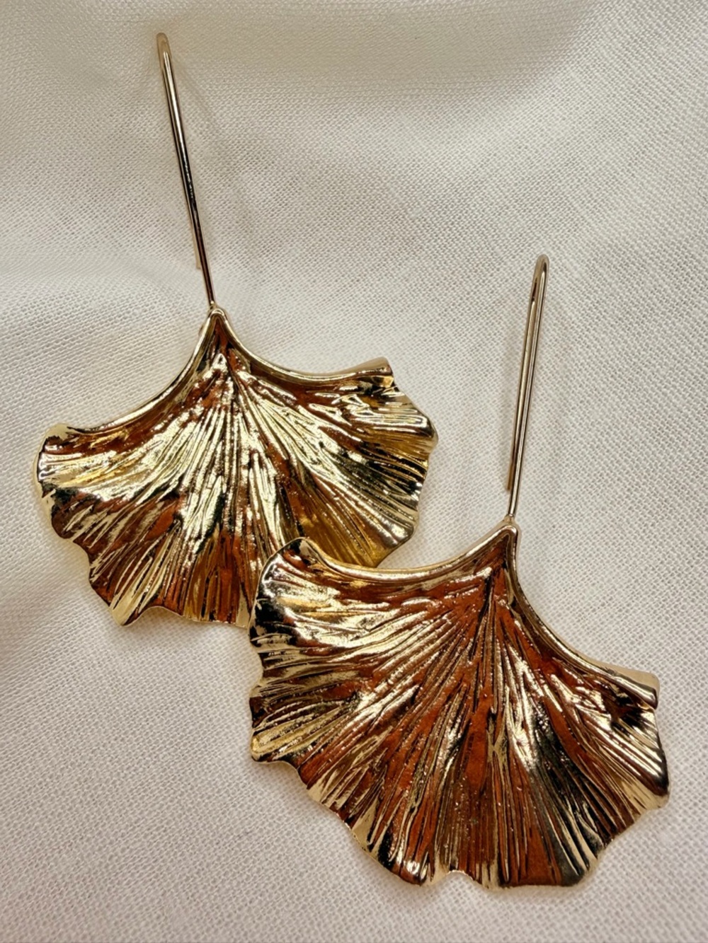 Gold Ginkgo Leaf Drop Earrings